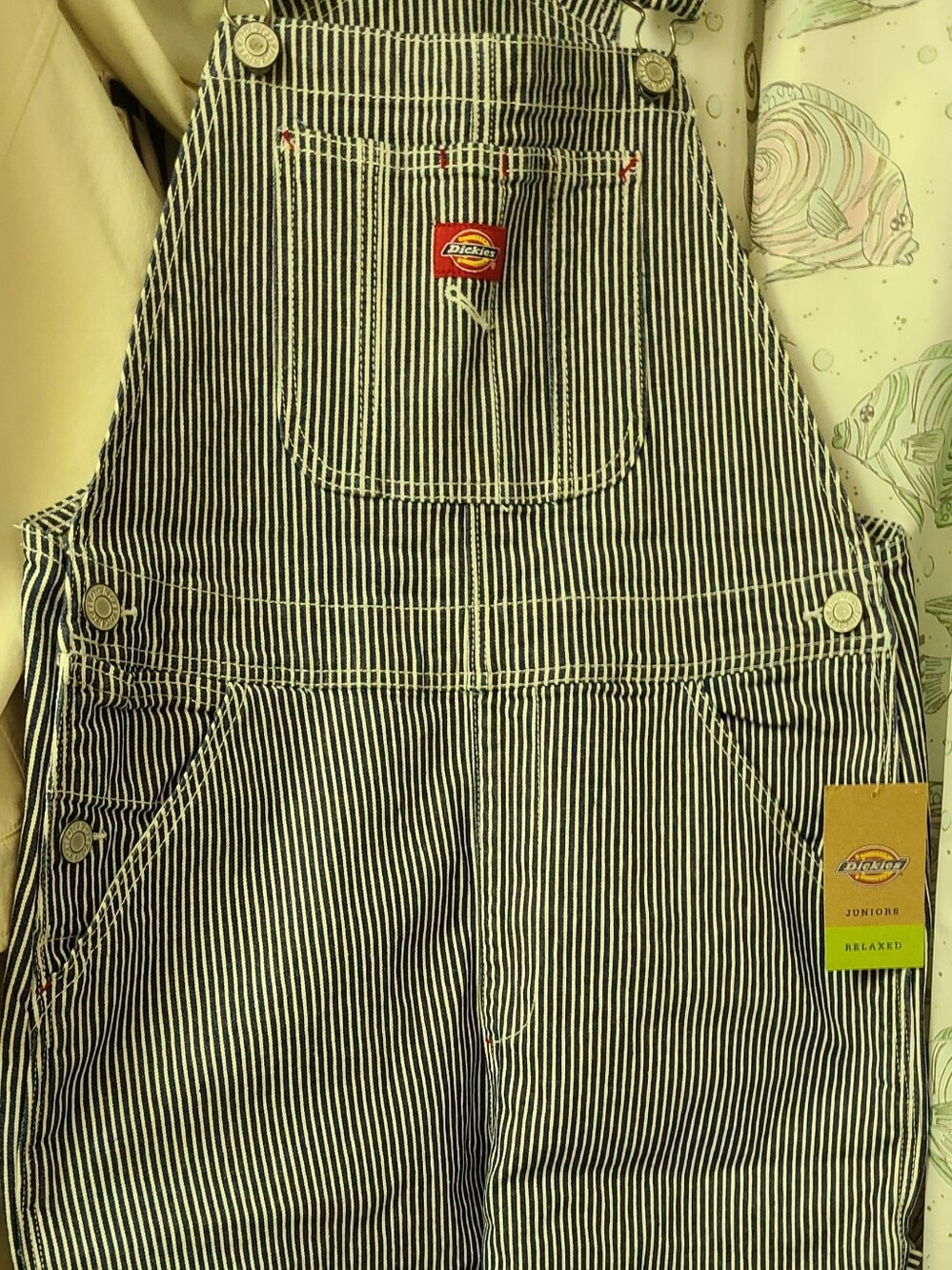 Dickies Navy and White Pinstripe Shorts Bib Overalls